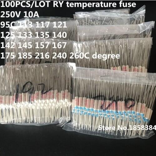 100pcs/lot RY75-280 TF 75 121 142 172 184 216 240 Degree Celsius 250V 10A Circuit Cut Off Temperature Thermal Fus