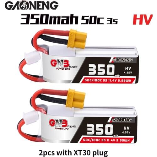 2pcs Gaoneng GNB 350mAh 3S HV 11.4V 50C/100C Lipo Battery XT30 Plug for Full Speed Tiny Leader RC FPV Racing Drone