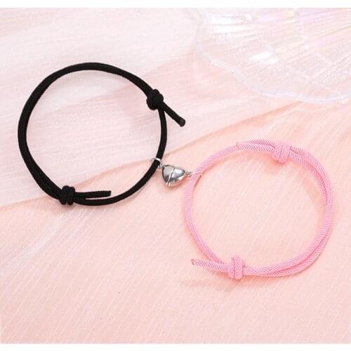 2pcs Magnetic Bracelet Stainless Steel Heart Pendant Charm Couple Bracelets for Lover Friend Men Women Braid Rope Bracelets