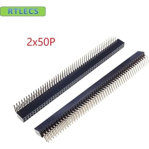 200pcs 2x50 100 pin / 1x50 50 Pin 1.27mm Pitch Pin Header Female Socket Through Holes PCB Right Angle 4.3mm Height Insulator