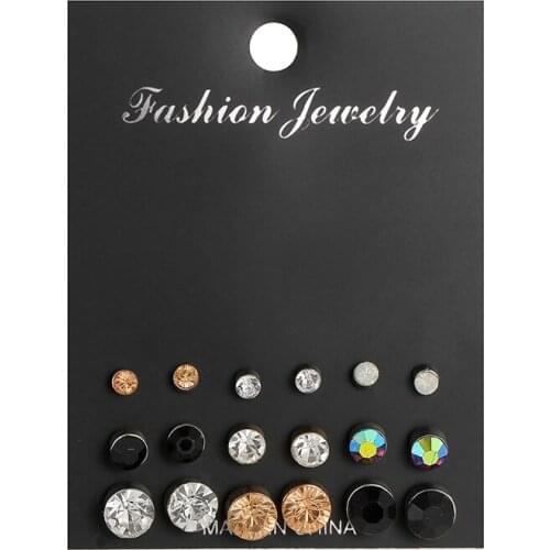 2020 Mixed Size Colorful Rhinestone Crystal Stud Earrings Sets For Women Girls Round Small Earring Birthday Jewelry Wholesale