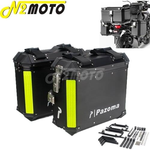 2x 36L Motorcycle Aluminum Black Side Boxes Detachable Quick Release Side Case Universal for Kawasaki Suzuki BMW Street Bike