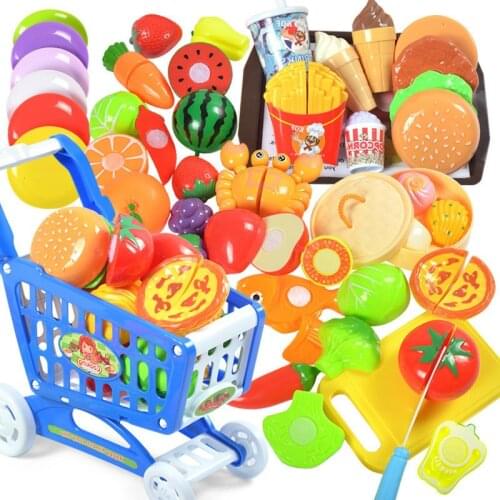 36PCS Kids Kitchen Pretend Play Toys Cutting Fruits Vegetables Food Simulation Shopping Cart House Play Toys for Children Gift
