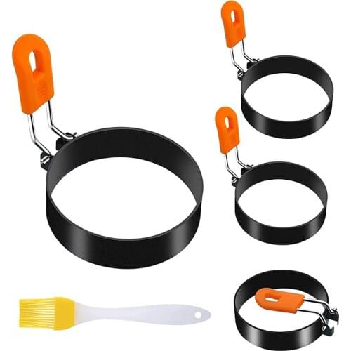 5Pcs/set Egg Pancake Ring with Silicone Anti-Scalding Handle Nonstick Round Fried Egg Mold for Hamburger Patties Omelette Tools