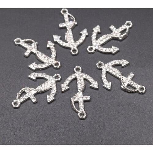 8pcs Handmade Rhinestone 3D Sea Sailor Anchor Connectors Fashion Earrings Bracelet Metal Accessories DIY Charms Jewelry Findings