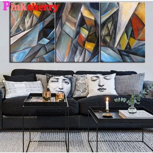 5D Diy Diamond Painting 3 pieces Abstract architecture Triptych Diamond Embroidery Mosaic Full Square Round Drill P6