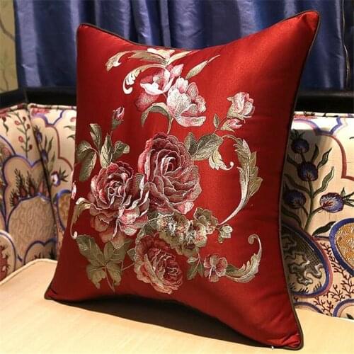 Free Shipping Classical Peony Waist Cushion With Inner 35x50cm Throw Pillow Embroidery Stain Bloster Waist Chair Mat Decorate