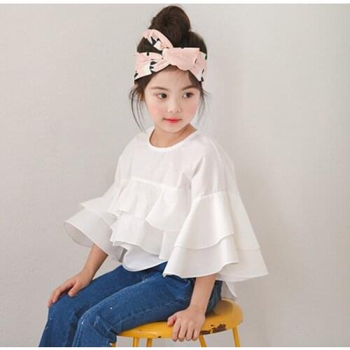 2019 New Arrivals Petal Sleeve Blouses Baby Big Girls White Cotton Spring Autumn Ruffles Shirts For Kids Tops Clothing 6 8 10 Y