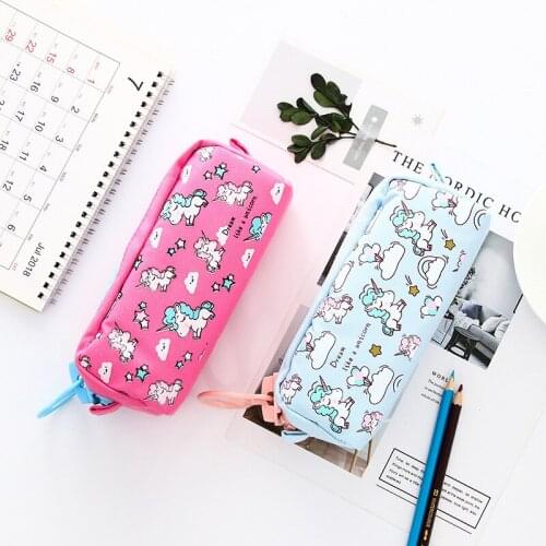 Large Unicorn Pencil Bags Kawaii Canvas Pencil Cases Big Pen Case Pencil Box For Kids Korean Stationery Office School Supplies