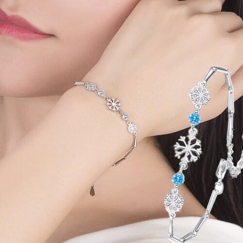 Inlaid Zircon Snowflake Bracelet For Women Girls Silver Color Resizable Bracelets Temperament Female Trendy Jewelry