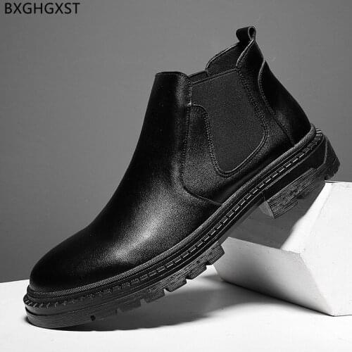 Black Chelsea Boots for Man 2021 Luxury Brand Ankle Boots for Men Male Platform Chunky Boots Men Shoes Leather Zapatos De Hombre