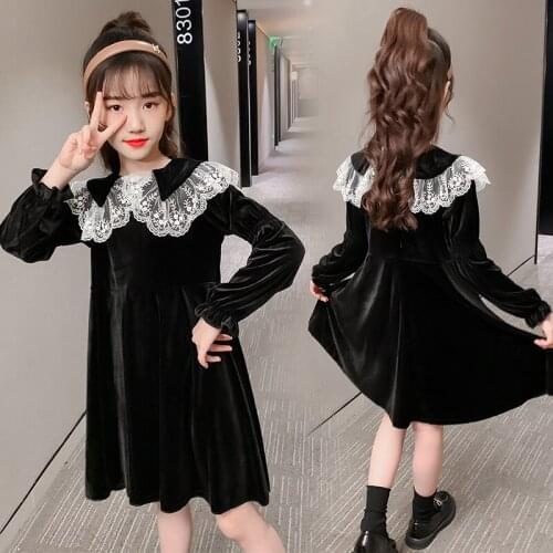 Girls dress autumn and winter children princess dress girls lace long-sleeved dress girls dress 4 6 8 9 10 12 years old