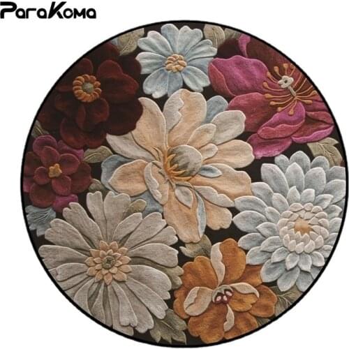 European Style 3D Three-dimensional Flower Plant Round Bedroom Door Living Room Crystal Velvet Non-slip Floor Mat Carpet