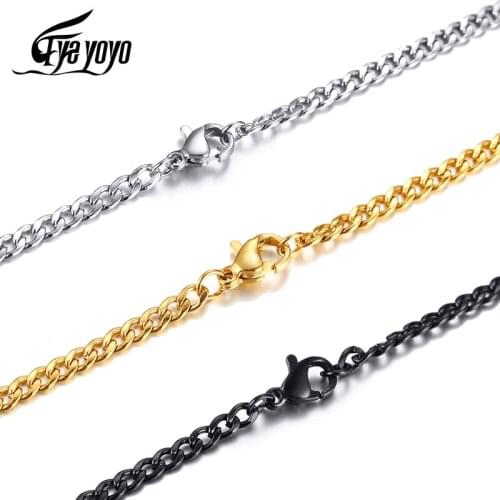 EyeYoYo 3MM * 60CM Stainless Steel Curb Cuban NK Chain Black Golden Steel Color y High Quality Men Necklace Wholesale