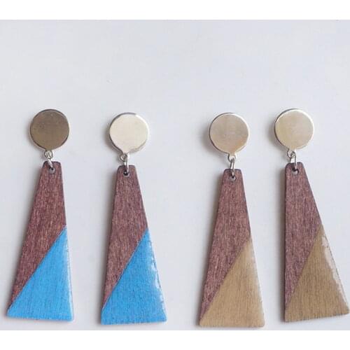 Geometric Trapezoid Wood Earrings for Women Fashion Tone Tone Epoxy Resin Embellished Triangle Wooden Earrings Jewelry Wholesale