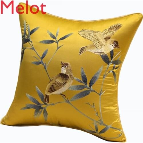 High-End Chinese Embroidery Flowers and Birds Cushion Pillow Soft Waist Support Printing Velvet Pillow Simple Decorative Cushion
