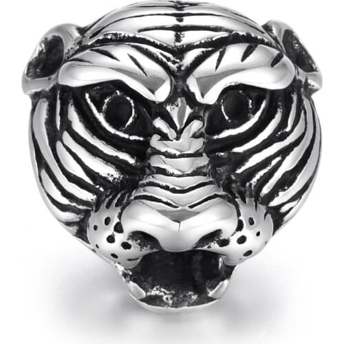 Stainless Steel Tiger Head Bead Polished 5mm Large Hole Metal Beads Charms for DIY Bracelet Jewelry Making Accessories