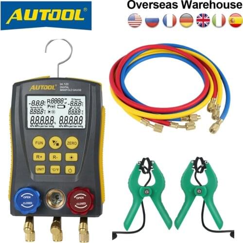 AUTOOL Air Conditioner Refrigerant Leak Manifold Kit HVAC Vacuum Pressure Temperature Tester Digital Manifold Gauge Meter