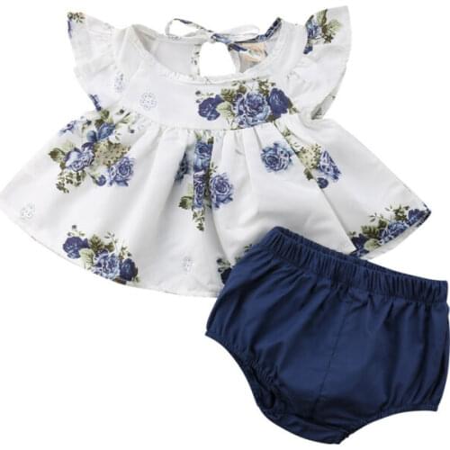 Baby Girl Clothes Set Newborn Infant Kids Outfits Cotton Soft Floral Print Tops+Solid Shorts 2Piece Outfits Baby Clothes 0-24M