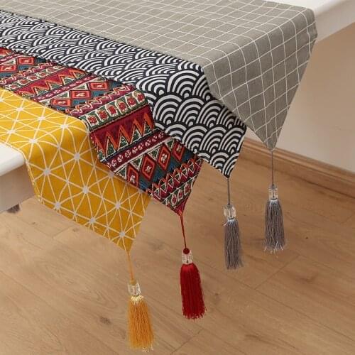 Linen Table Runners Colorful Stripes With Tassels Simple Nordic Style Wedding Tablecloth For Outdoor Home Decor