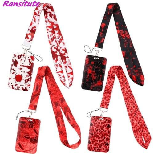 Ransitute R1929 Medical Theme Bloodstain Blood Cells Lanyard Doctor Nurse Hanging Neck Phone Lanyard Id Badge Holder Necklace