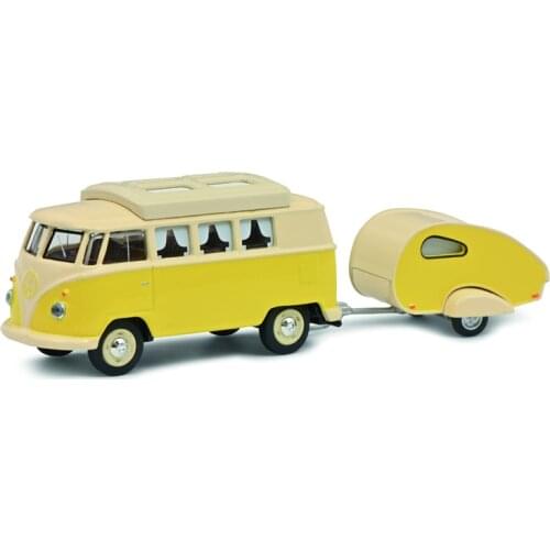 Schuco 1:64 VW T1 Mini Bus Camper with trailer Diecast Model Car