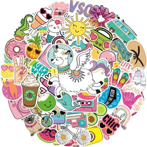 Cartoon Funny Stickers VSCO Girl Waterproof Positive Words Motivational Stickers for Laptop Water Bottle Luggage Party Supplies