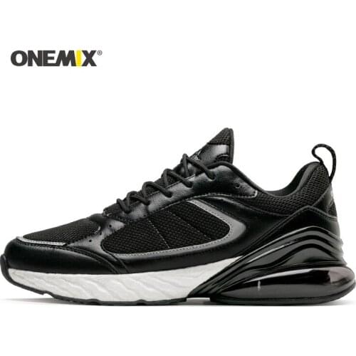 Onemix Man Running Shoes For Men Black Leather Mesh Air Gym Yoga Athletic Sneakers Sports Outdoor Jogging Walking Trail Trainers