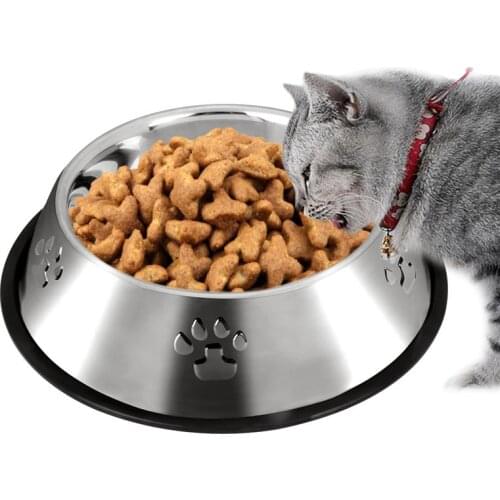 Stainless Steel Non-Slip Cat Bowl Kittens Feeding Food Water Bowls Cat Dogs Drinking Dish Feeder Cat Feeder Supplies Accessories