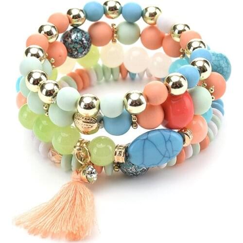New Woman Boho Multilayer Beads Bracelets for Women Vintage Resin Stone Bracelets & Bangles Pulseras Ethnic Jewelry Bijouterie