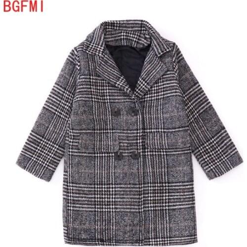 3-14 years kid Autumn England Teenage Clothes For Girls School Winter Coat girl Thick Woolen Jacket Fashion Plaid Kids Outerwear