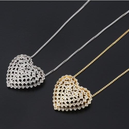 Latest Heart-shaped Necklace Fashion Hollow out Gold Color Paved Micro Cubic Zirconia Pendant For Female