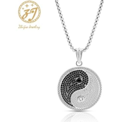 Zhijia Yin and Yang Gossip rhinestone crystal necklace pendants for men fashion charm gold/silver Taoist prayer jewrely gifts