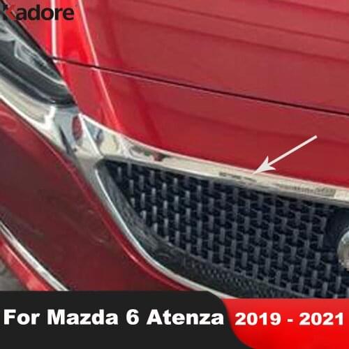For Mazda 6 Atenza 2019 2020 2021 Chrome Car Front Grill Grille Cover Trim Front Hood Engine Decorative Strip Accessories