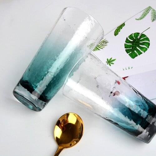 CUP WINE Glass Ink Blue Hammer Glass Water Cup Heat-resistant Nesting Juice Drink Cup Lemon Cup