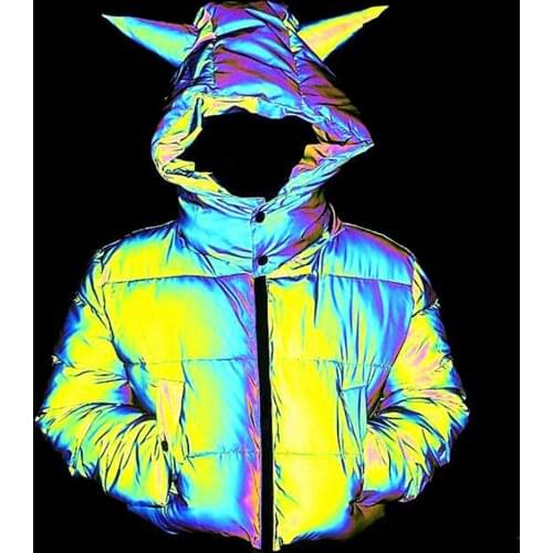 Cute Women Winter Reflective Parkas Down Bubble Coat Thick Puffer Cropped Jackets Luminous Warm Loose Couple Hooded Down Jackets