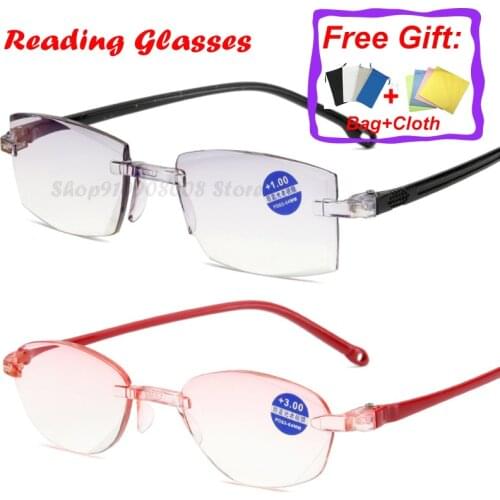 Rimless Diamond Trimming Reading Glasses+1.0 +1.50 +2.0 +2.50 +3.0 +4.0 For Men Women Elderly Anti Blue Light Reading Glass