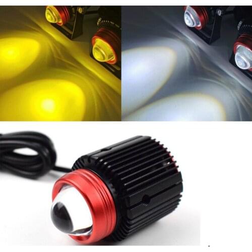 LED Motorcycle Headlights Spotlights Dual Color High Low Beam Universal Auto Small Steel Cannon Lights Auxiliary Lamp Fog Lamp