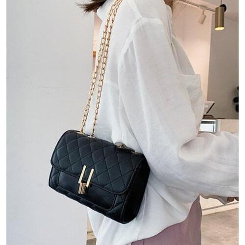 Single-shoulder Diagonal Bag All-match Delicate Faux Leather Women Messenger Chain Bag for Daily Use Traveling 2021 New Fashion