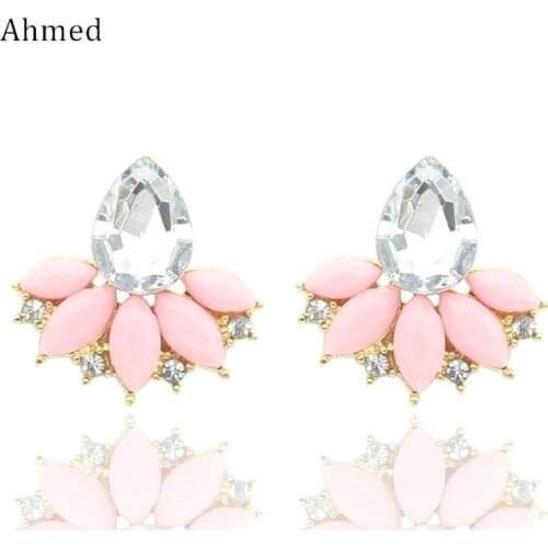 Ahmed Jewelry New Brand Design Retro Exquisite Women Acrylic Flower Crystal Gem Cubic Zircon Stud Earrings For Women