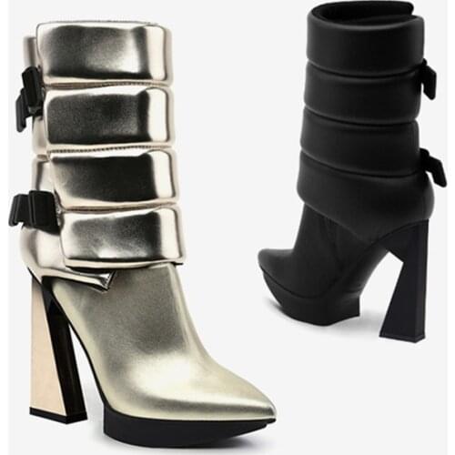 Designer Ankle Boots for Women Pointed Toe Platform Pumps 12CM High Heel Shoes Woman Fashion Strange Heel Short Booties