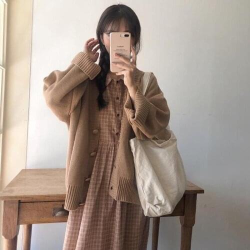 2021 autumn winter fashion suit women jerseys coat + plaid dress Korean student loose two-piece female clothing high street sets