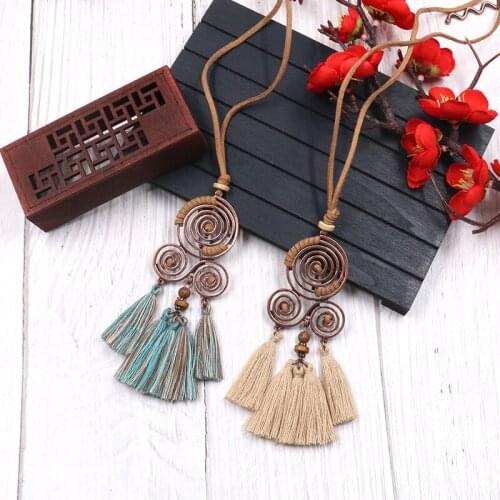 Women Charm Vintage Bohemian Ethnic Tassel Pendant Necklace Choker Long Leather Sweater Rope Chain Clothing Jewelry Accessories