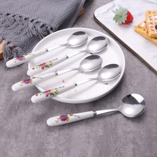 1PCS Kitchen Tool Fashion Stainless Steel Soup Spoon Ceramic handle European Kitchen Tableware
