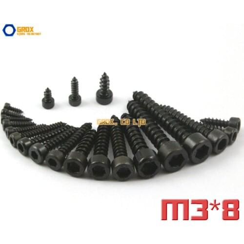 100 Pieces M3 x 8mm 8.8 Grade Alloy Steel Hexagon Socket Cap Head Self Tapping Screw Model Screw