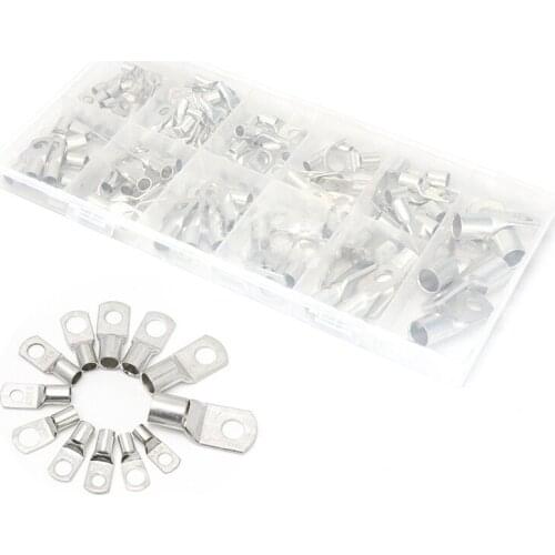 105Pcs 12 Type Heavy Duty Lugs Battery Cable Tinned Copper Eyelets Tubular SC Ring Terminals Connectors