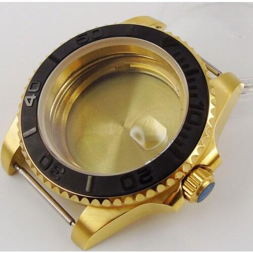 40mm Accessories Parts Sapphire Glass Rotating Ceramic Bezel Watch Case Yellow Gold Fit NH35a ETA 2836 Miyota MOVEMENT