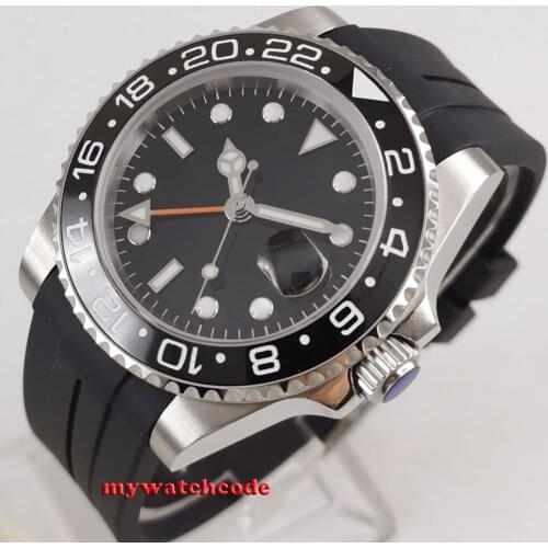 40mm black sterile dial sapphire crystal GMT ceramic Bezel rubber strap Automatic mens watch B315