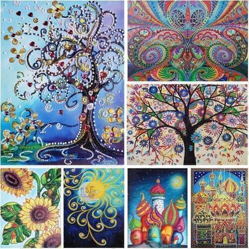 5D DIY art diamond painting tree with flower and castle pattern diamond mosaic full embroidery cross stitch home decoration gift