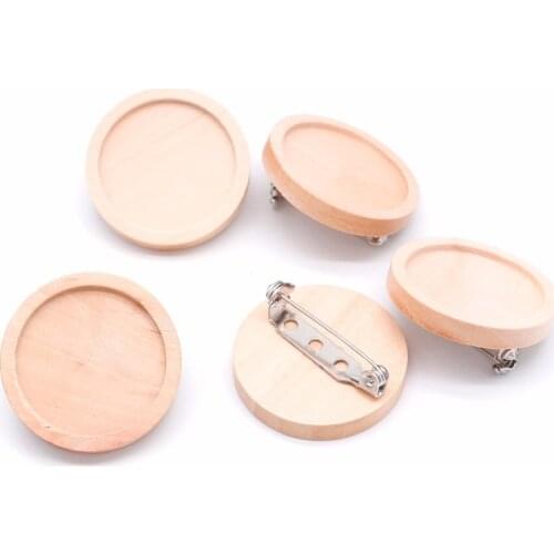 10pcs/lot Blank Wood Cabochon Brooch Base Settings 20 25 30 40mm Dia Round Bezel Tray Diy Brooches Pin for Jewelry Making